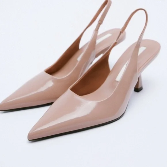 Zara Mauve Elegant Nude Slingback Heels - Picture 2 of 7